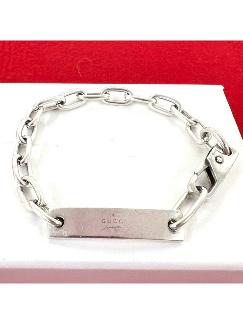 Gucci Vintage Logo Plate 925 Sterling Silver Chain Bracelet
